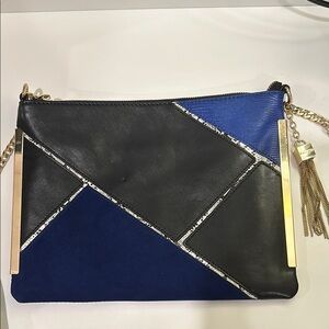 bebe Black and Blue Patchwork Clutch